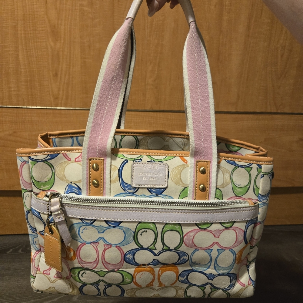 Coach Hamptons Scribble C Multi-Color Canvas Tote Bag